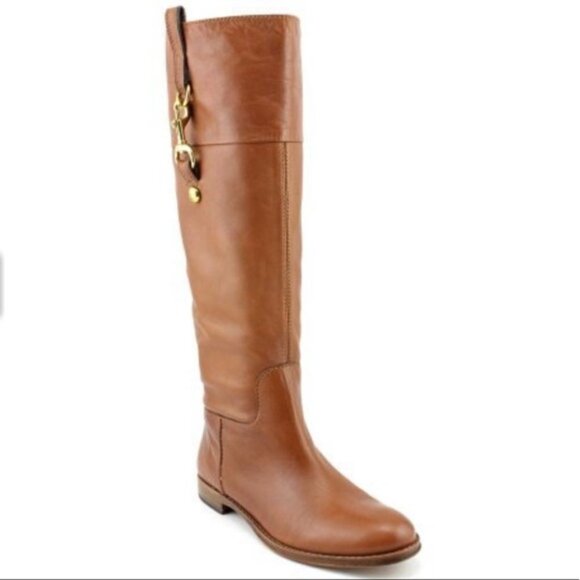 COACH Martta Tall Tan Leather Riding Boots in Cinnamon Size 7.5 - Picture 1 of 8